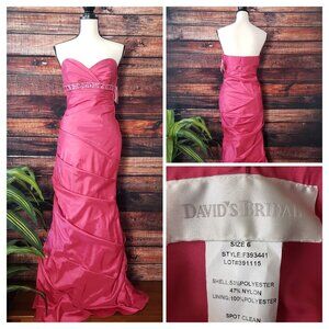 NWT Davids Bridal Dress Size 6 Formal Ruched Taffeta Beaded Watermelon Pink